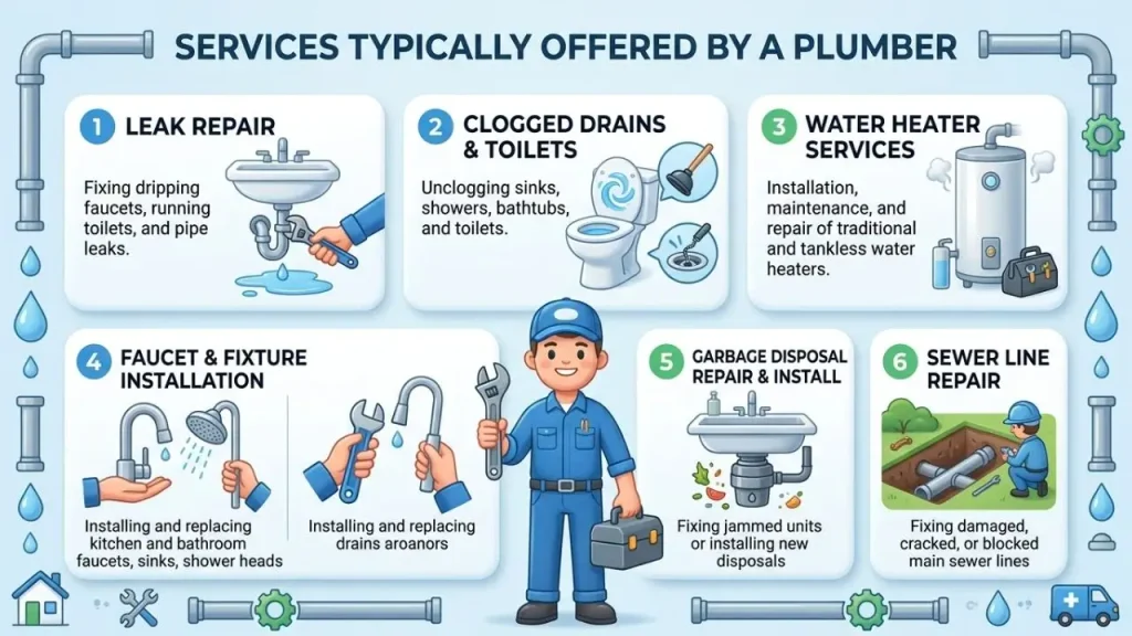 Services Typically Offered by a Plumber © BizCoreHub.com I AI Generated