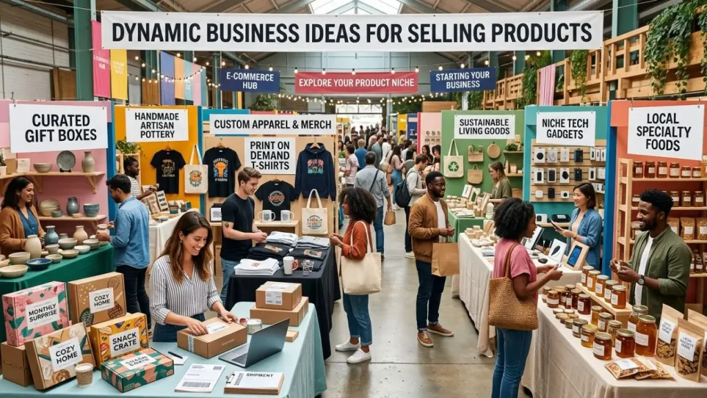 Business Ideas for Selling Products Online and Locally © BizCoreHub.com I AI Generated
