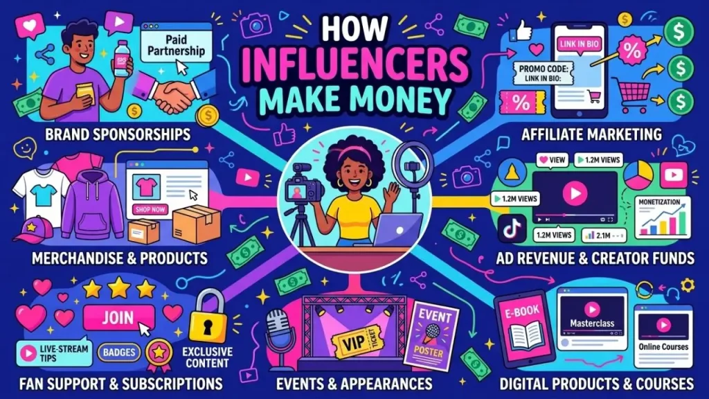 How social media influencers make money through brand deals and online content I AI Generated