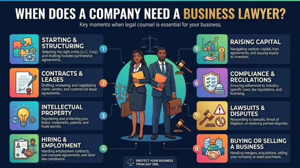 What Is a Business Lawyer and What Tasks Do They Perform? Exploring legal advice, business contracts, compliance, and dispute resolution for small businesses © BizCoreHub.com I AI Generated